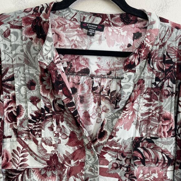 Cocomo Woman Plus 3X Floral Stretch Tunic Top Blouse Roll Tab Sleeve Shirt - Picture 7 of 11